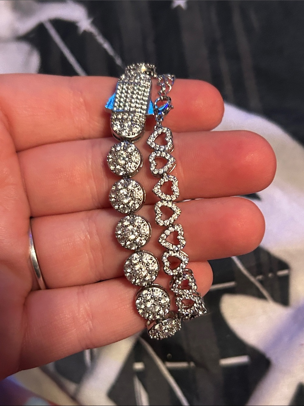 Sparkling Silver Crystal Heart & Round Bracelet Set - Silver